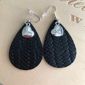 “Mom” Black Texture Leather with silver charm.